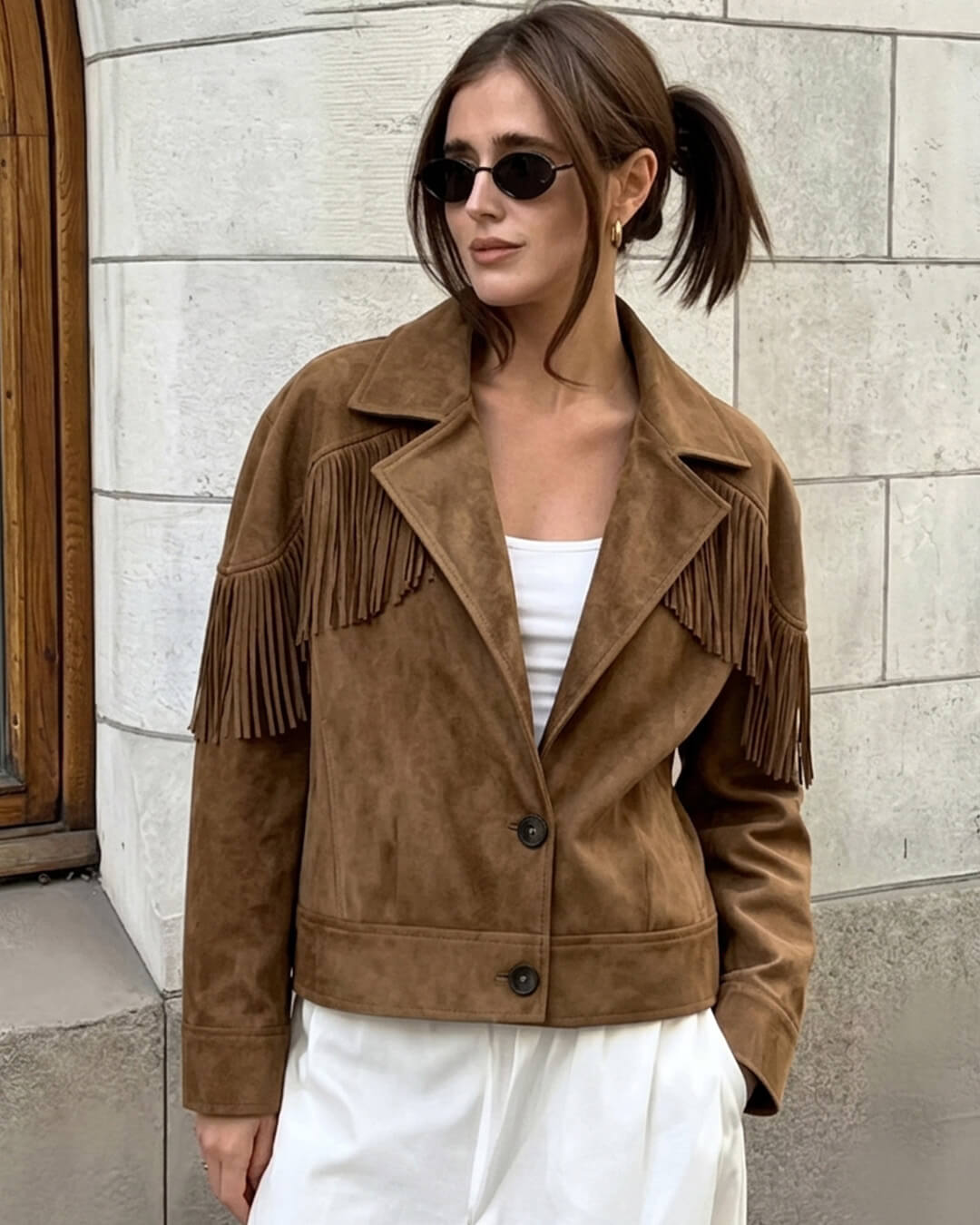 Helen Faux Suede Lapel Cropped Jacket