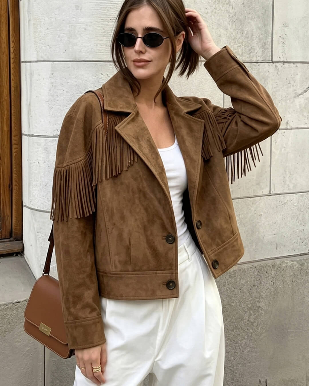 Helen Faux Suede Lapel Cropped Jacket