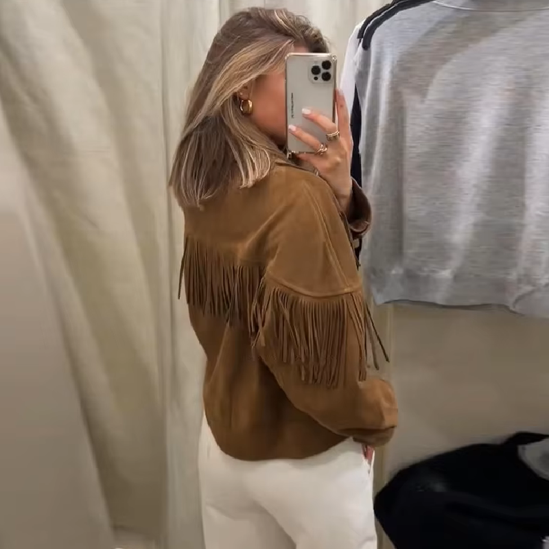 Helen Faux Suede Lapel Cropped Jacket