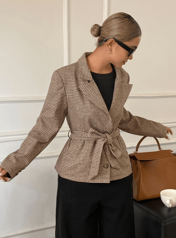 Ellen Houndstooth Plaid Blazer