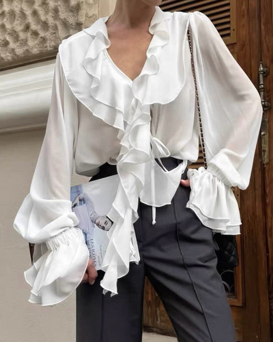 Monica Tie Neck Ruffled Blouse