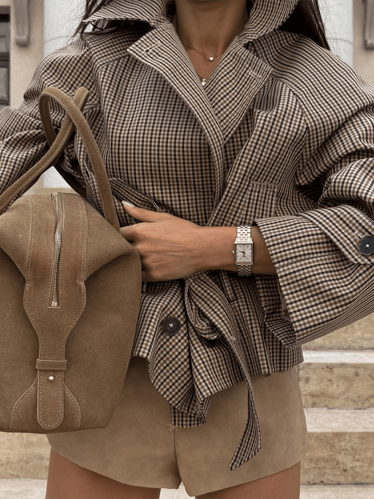 Fiona Plaid Funnel Collar Trench Coat