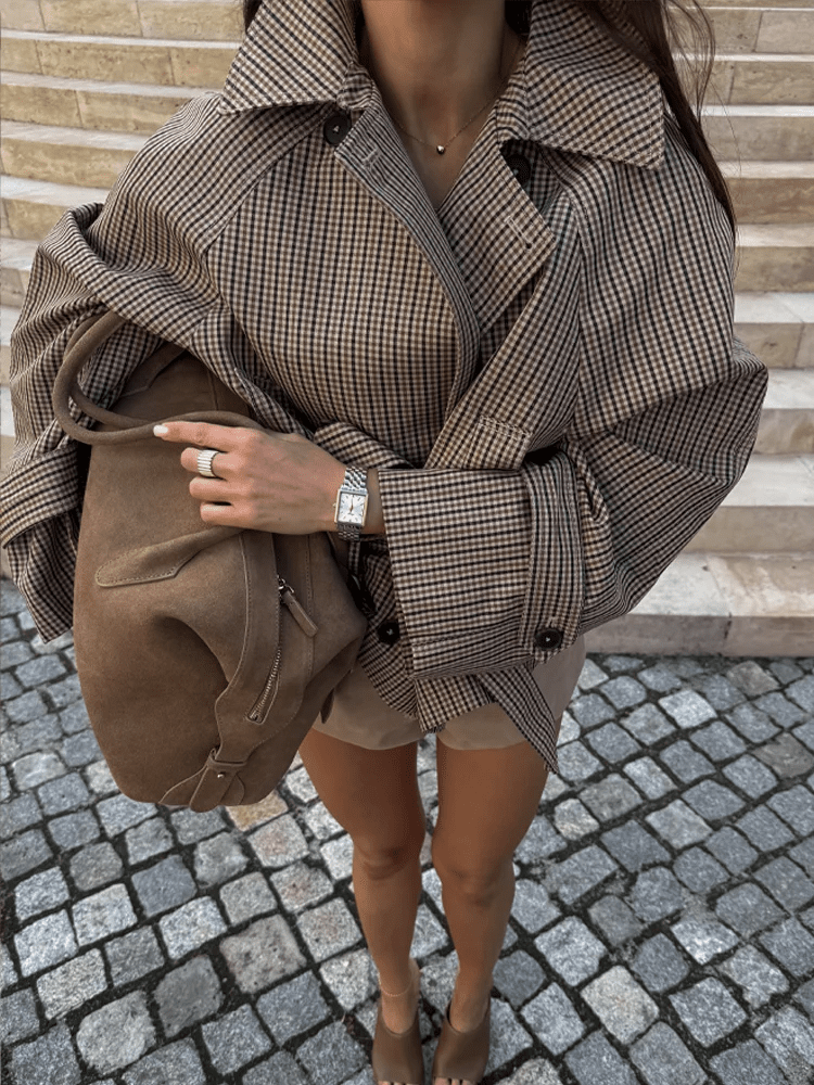 Fiona Plaid Funnel Collar Trench Coat
