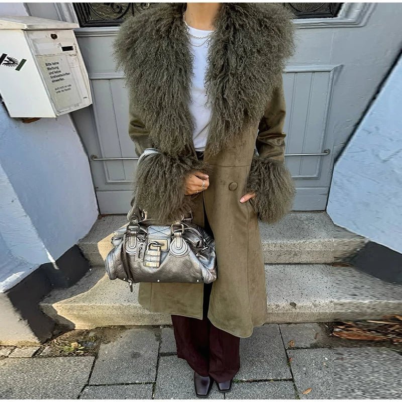 Naomi Patchwork Faux Fur Collar Coat