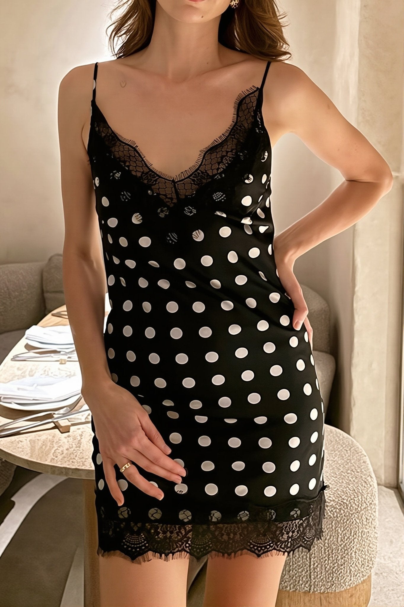 Katie Polka Dot Lace Cami Dress