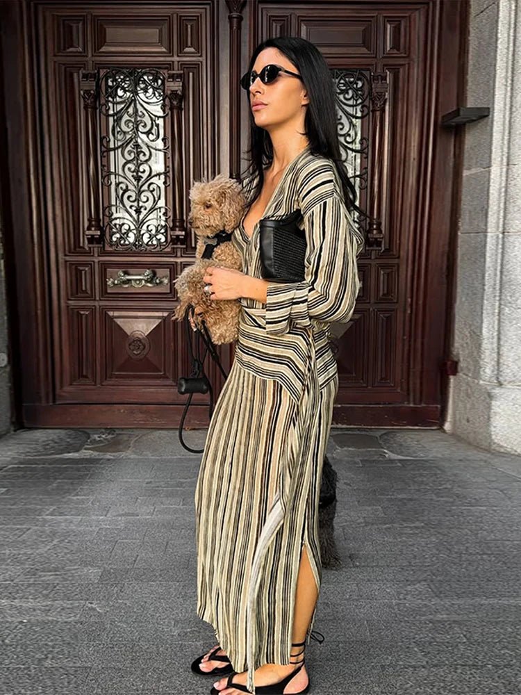 Tessa Striped V-Neck Maxi Dress