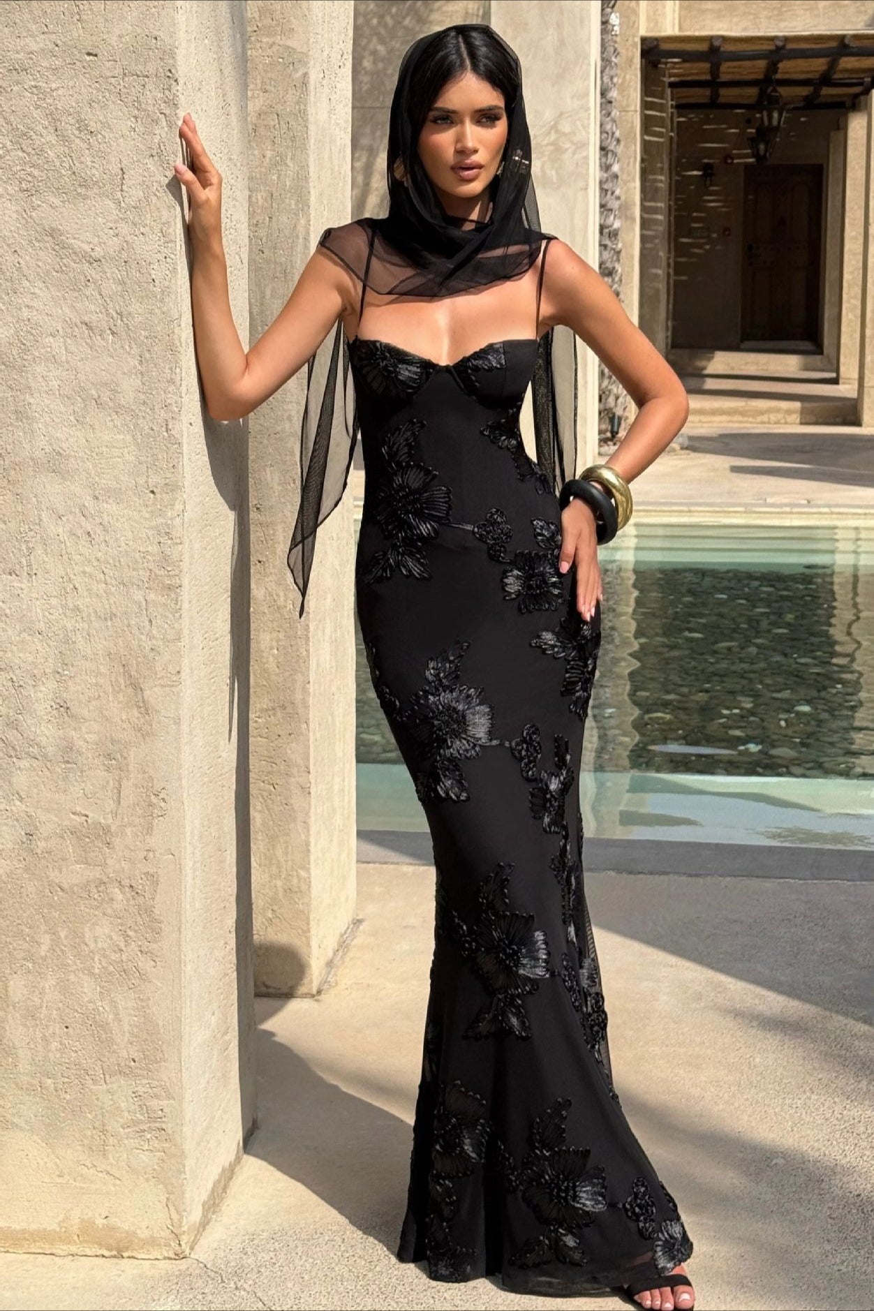 Scarlett Applique Tie-Back Evening Dress