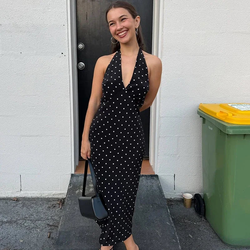 Zoe Polka Dot Halter Midi Dress