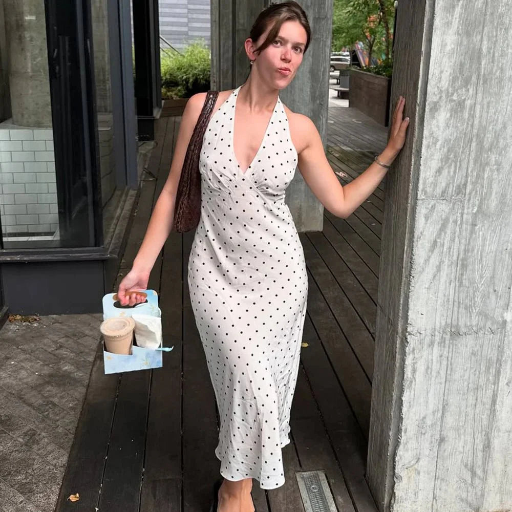 Zoe Polka Dot Halter Midi Dress