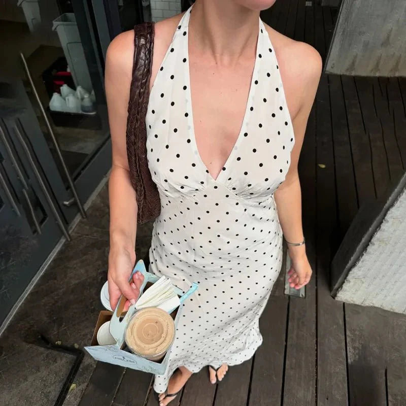 Zoe Polka Dot Halter Midi Dress