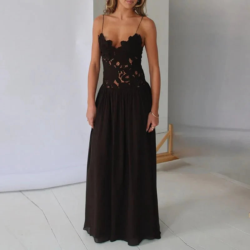 Kelli Lace Mesh Halter Evening Dress