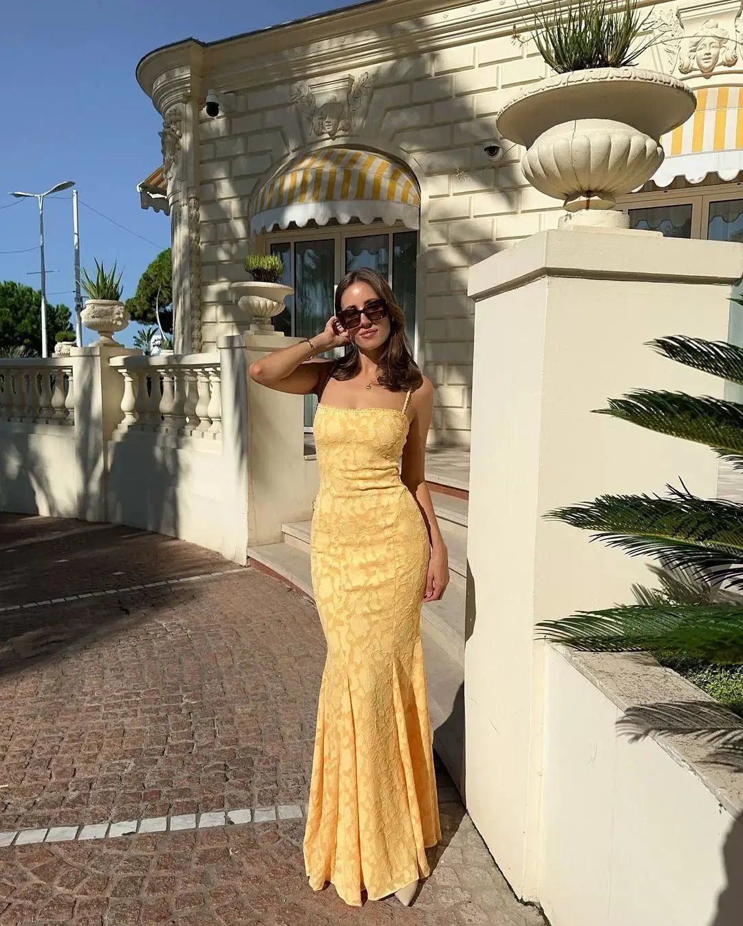 Enora Lace-Up Fishtail Maxi Dress