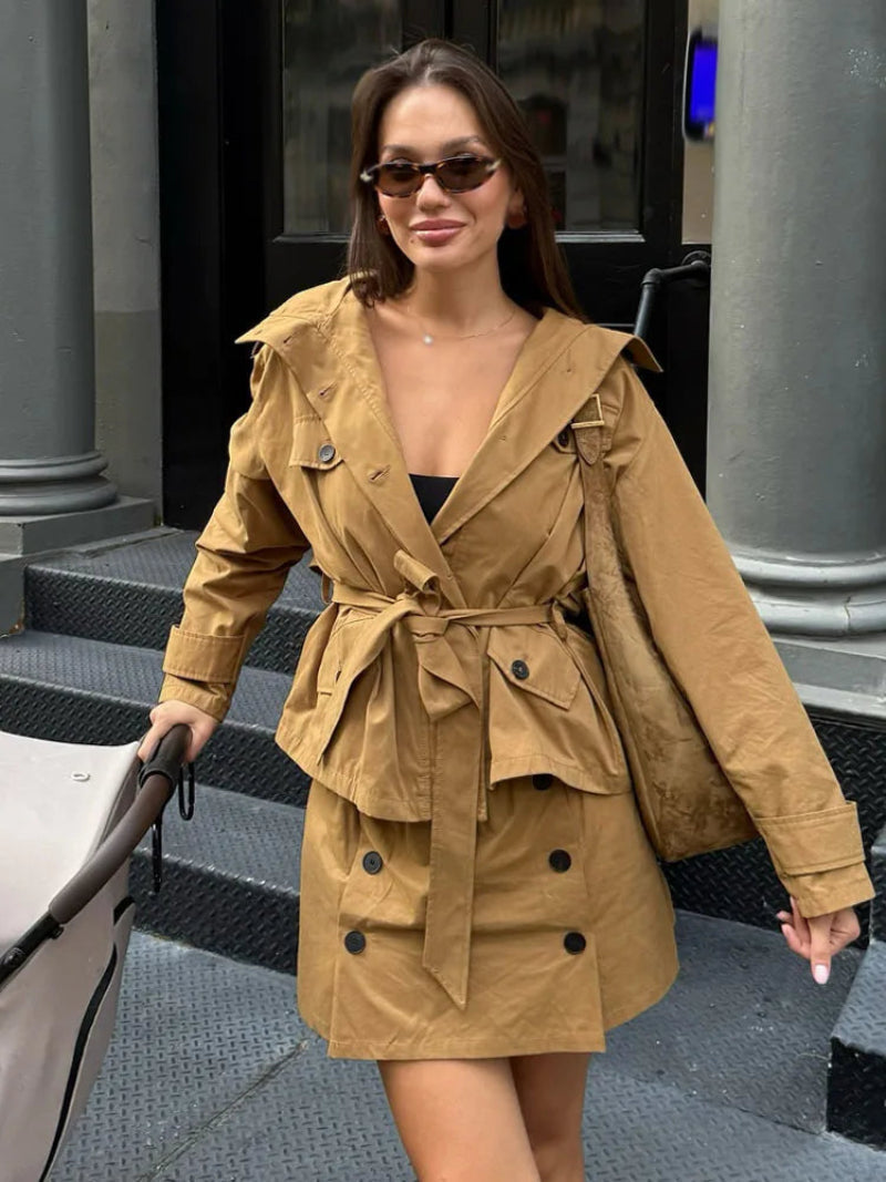 Emily High Collar Belted Jacket & Skort Set