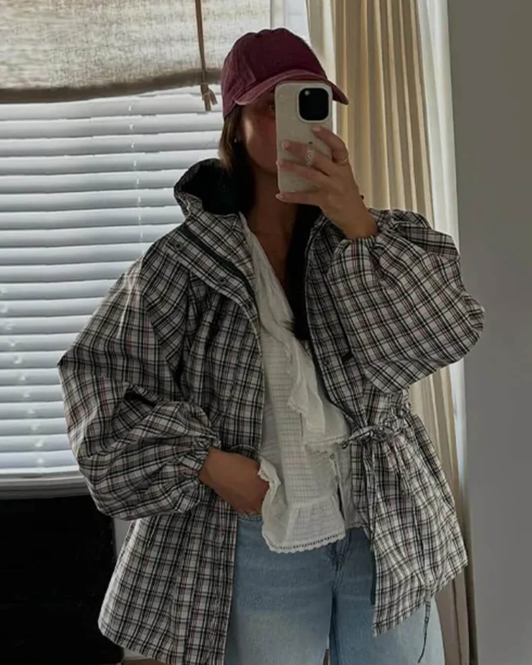 Gina Retro Plaid Hooded Jacket