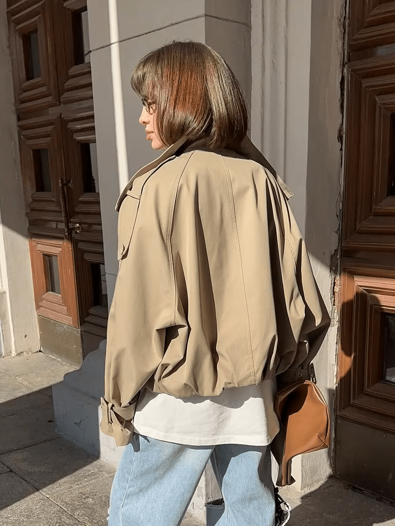 Natalie High Funnel Neck Cropped Trench Jacket