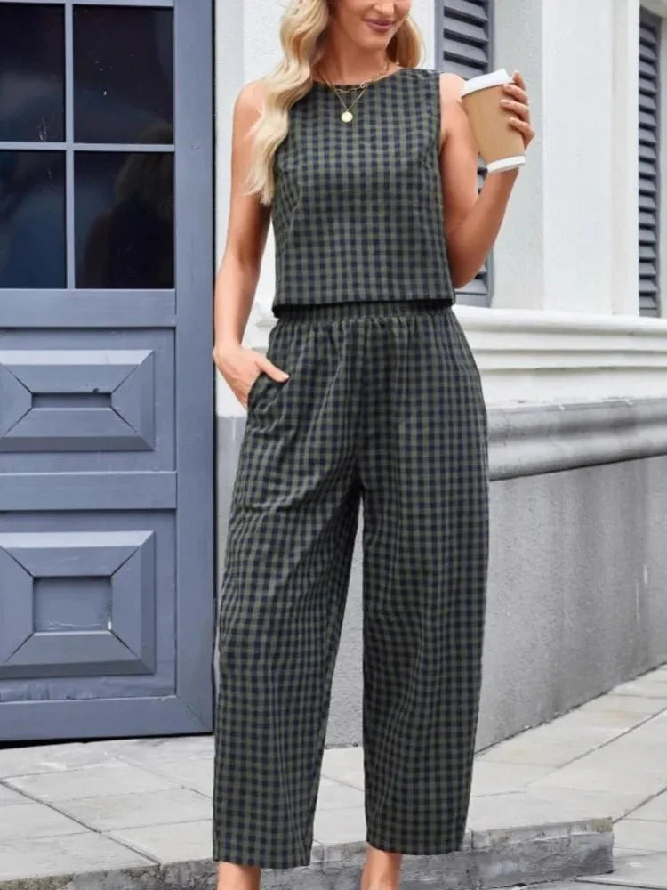 Zinnia Plaid Vest and Pants Set
