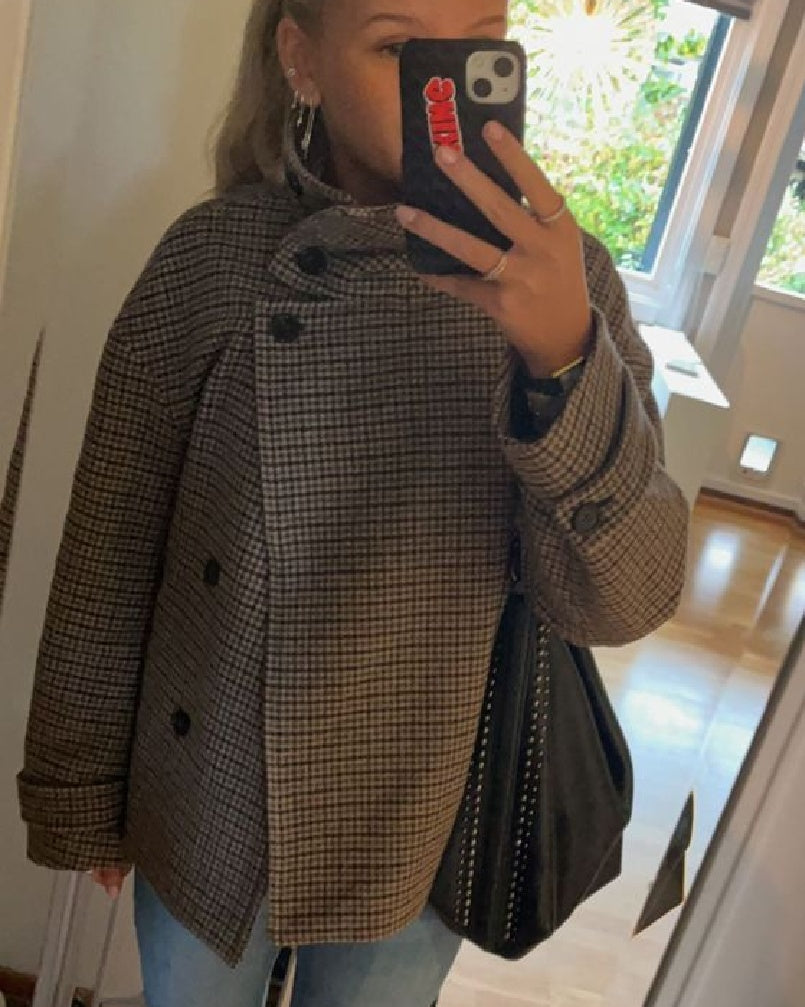 Emilia Houndstooth Buttoned Stand Collar Jacket