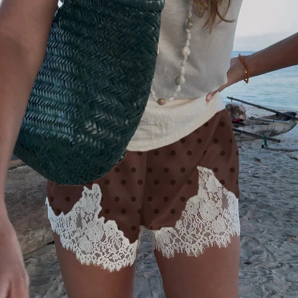 Natasha Polka Dot Lace Trim Shorts