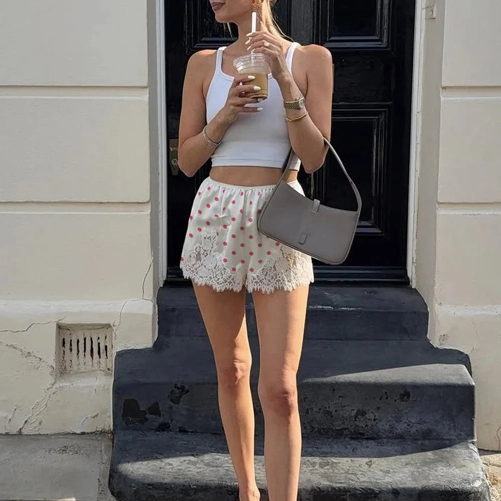 Natasha Polka Dot Lace Trim Shorts
