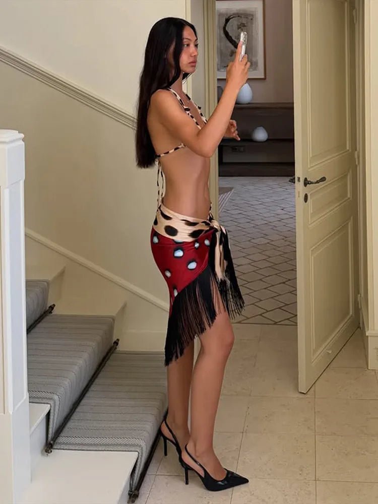 Alicia Tasseled Wrap Mini Skirt
