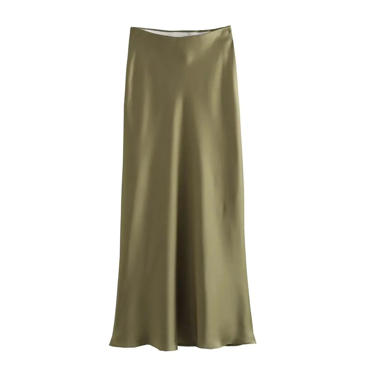 Hilde High Waist Black Satin Midi Skirt