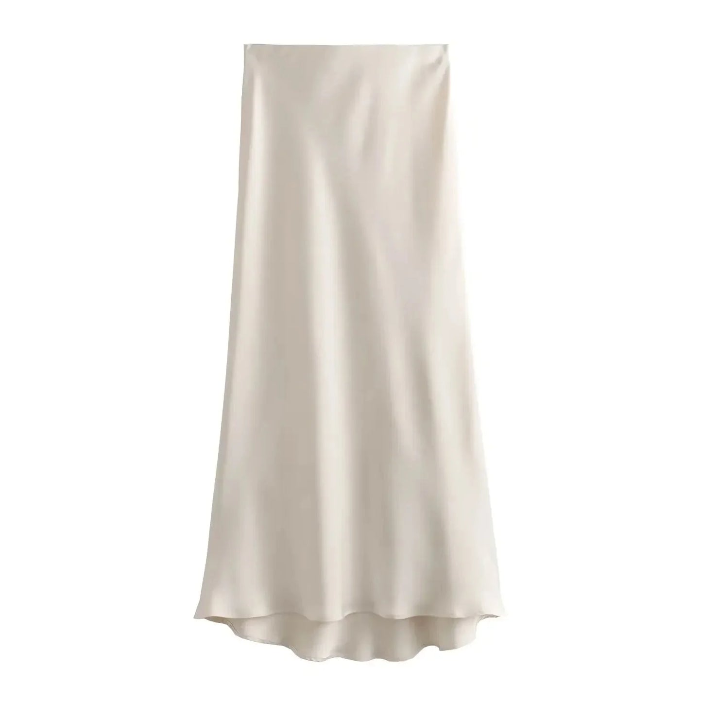 Hilde High Waist Black Satin Midi Skirt