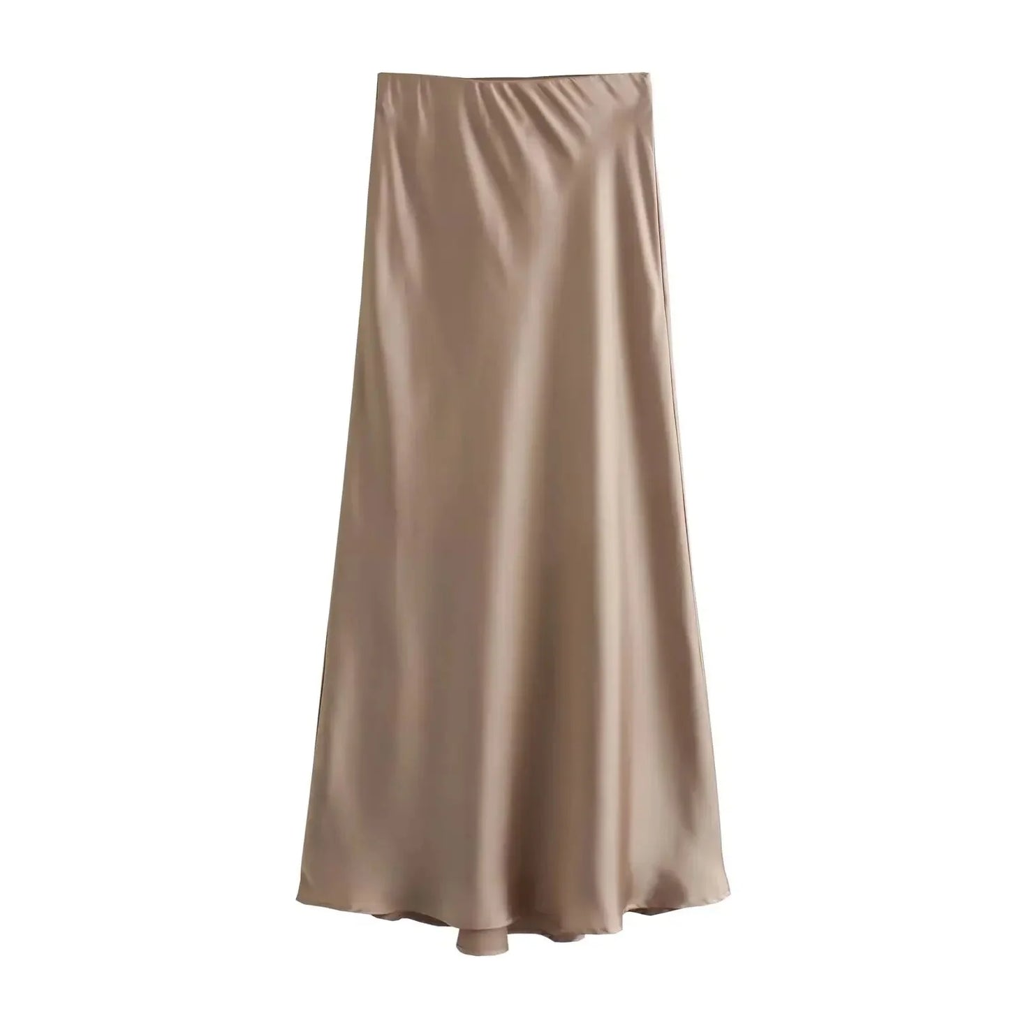 Hilde High Waist Black Satin Midi Skirt