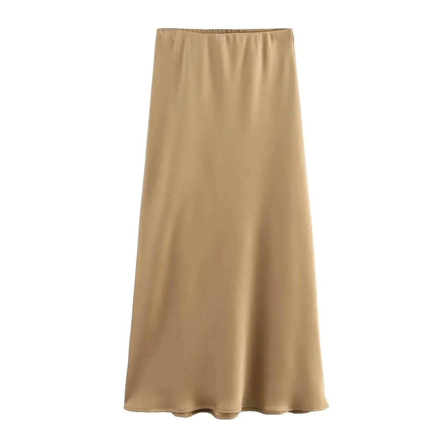 Hilde High Waist Black Satin Midi Skirt