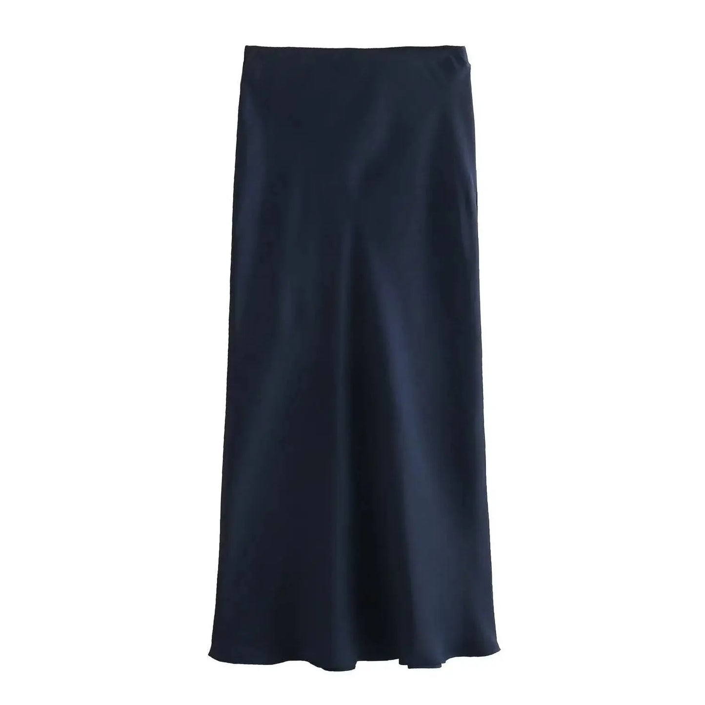 Hilde High Waist Black Satin Midi Skirt