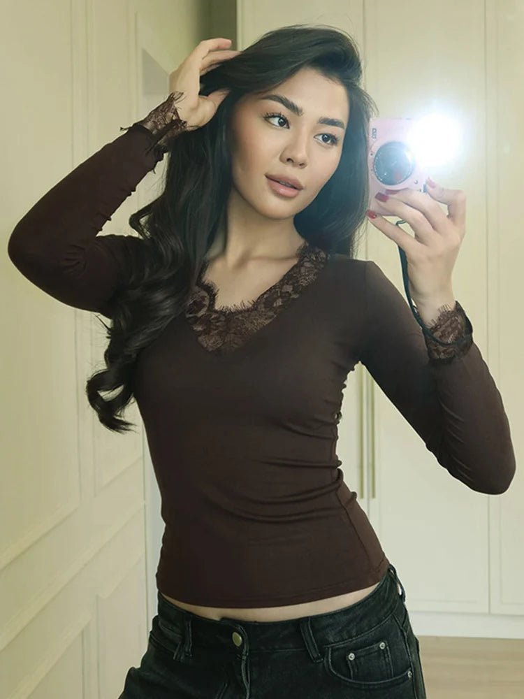 Sarah Lace V-Neck Casual Top