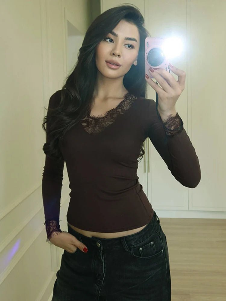 Sarah Lace V-Neck Casual Top
