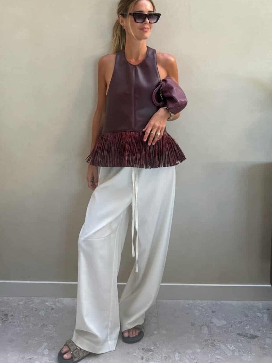 Gina Faux Leather Fringe Halter Top