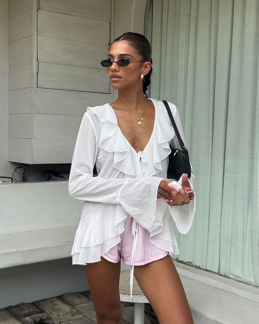 Vivian Ruffled Deep Neck Top