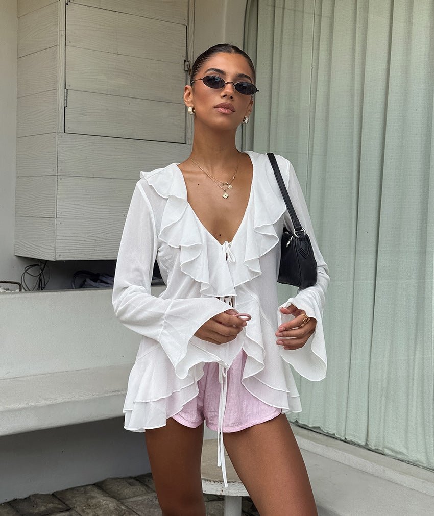 Vivian Ruffled Deep Neck Top