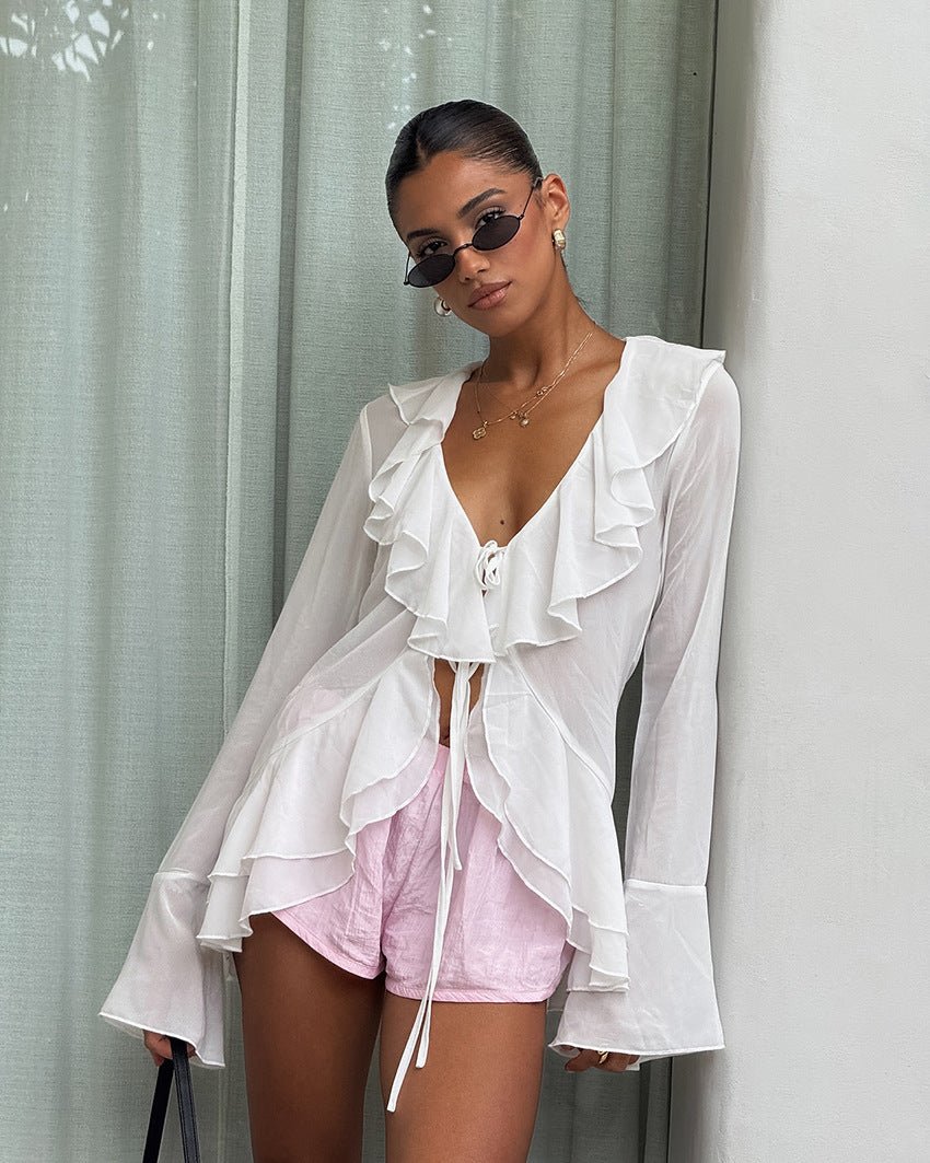 Vivian Ruffled Deep Neck Top