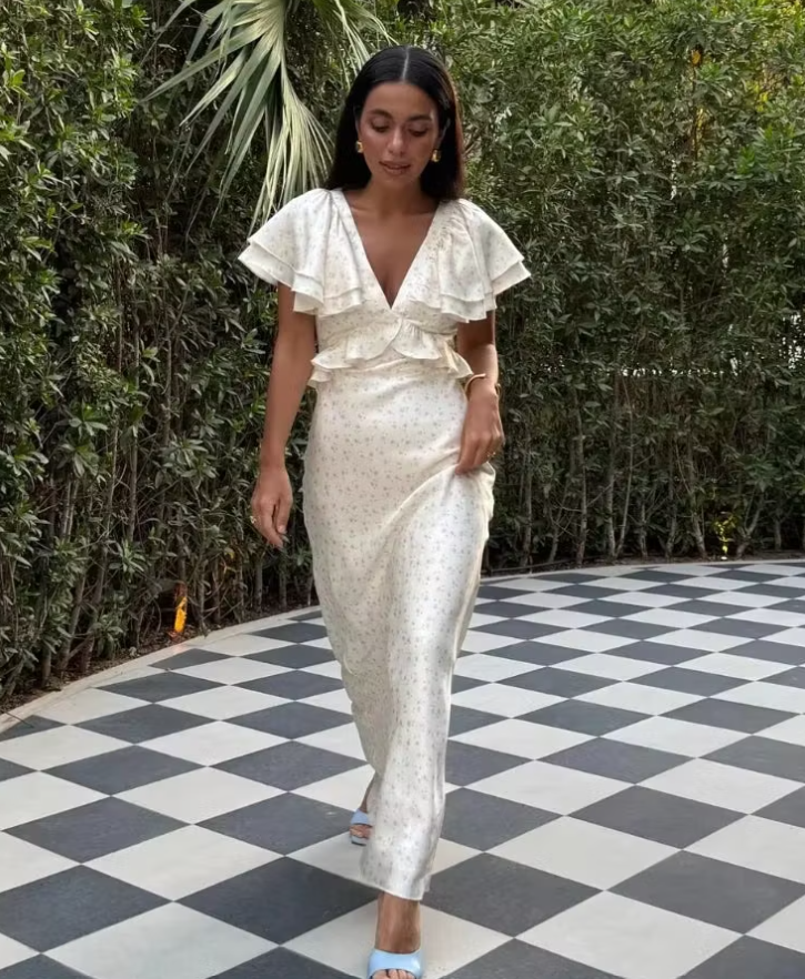 Sophia Ruffle Sleeves Midi Dress