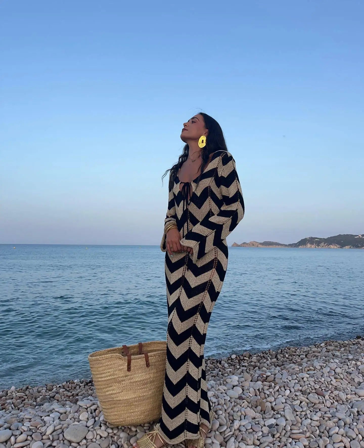 ZEYA - Aimee Striped Knit Long Sleeve Maxi Dress