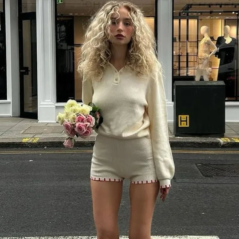 ZEYA - Amaya Knitted Collared Top Shorts Set