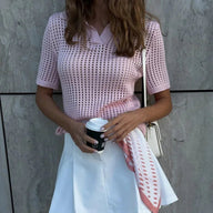 Amber Hollow Out Knit Polo Blouse