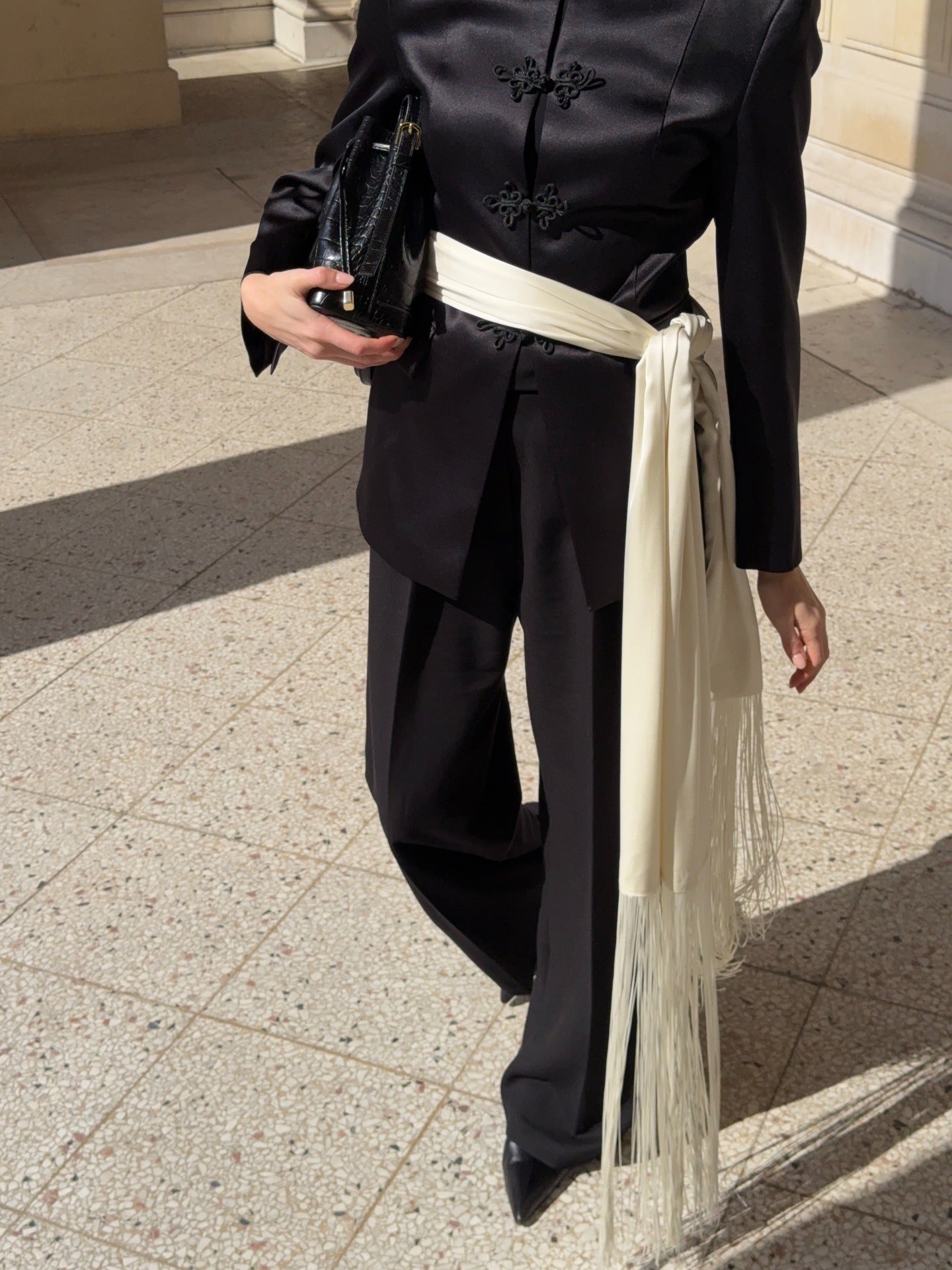 ZEYA - Amelie Fringe Tassel Satin Scarf Belt