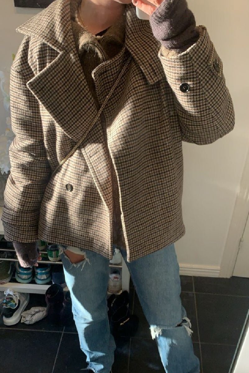 ZEYA - Amy Funnel Neck Houndstooth Short Jacket
