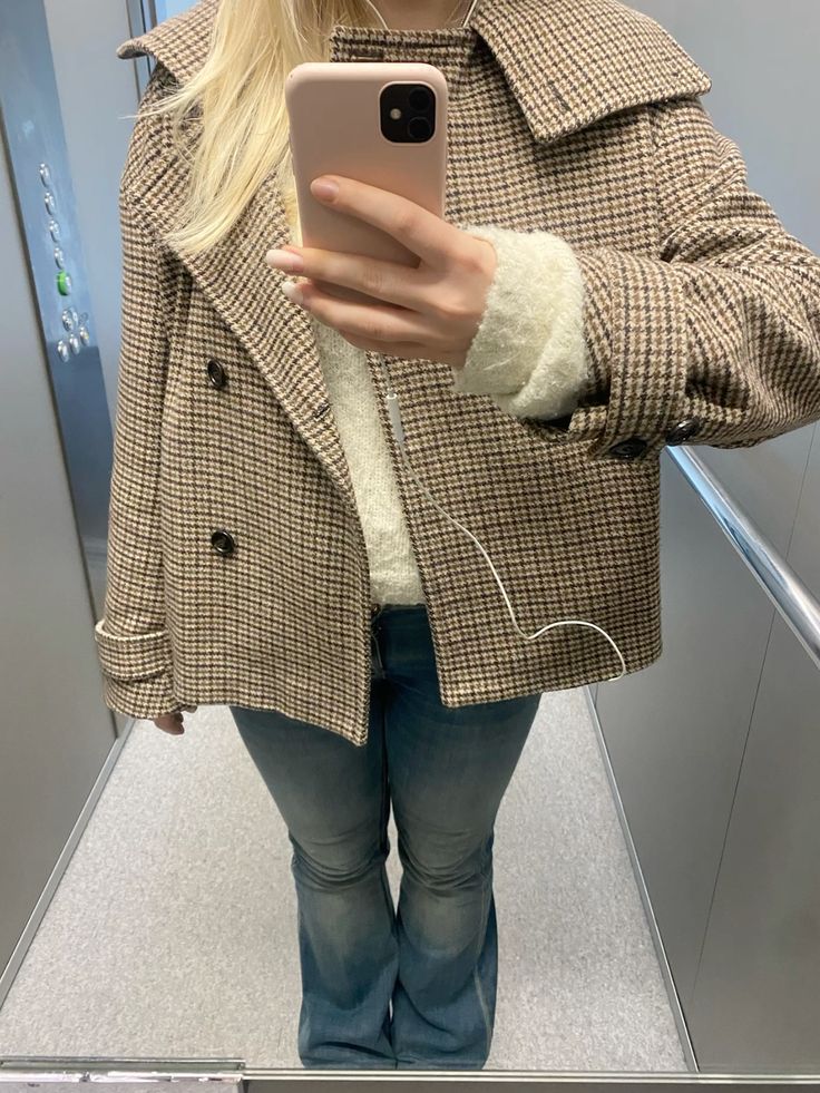 ZEYA - Amy Funnel Neck Houndstooth Short Jacket