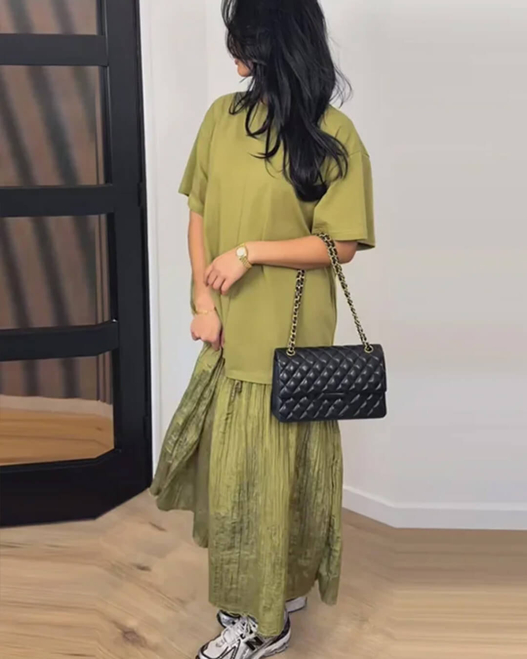 ZEYA - Amybeth Pleated Patchwork Midi Dress