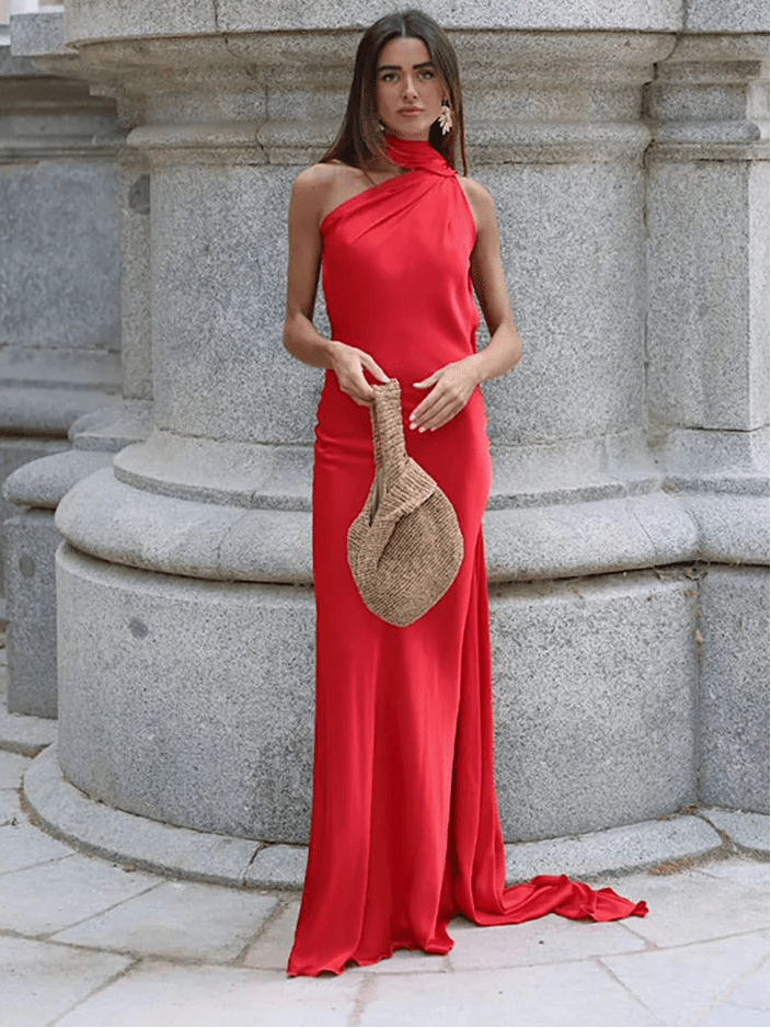 ZEYA - Aneta Satin Halter Cape Dress