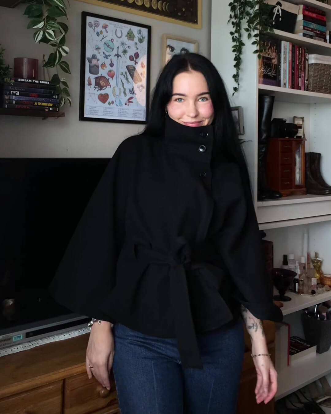 ZEYA - Arianne Elegant High - Neck Belted Cape Jacket