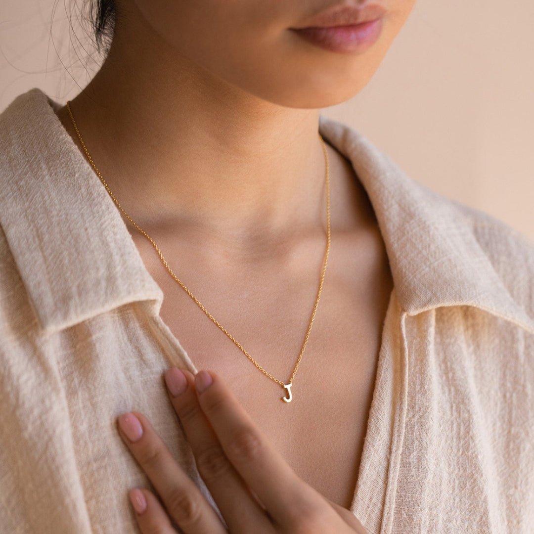 ZEYA - Bexley Gold Initial Necklace - 14k Gold Plated Stainless Steel, Adjustable 45cm