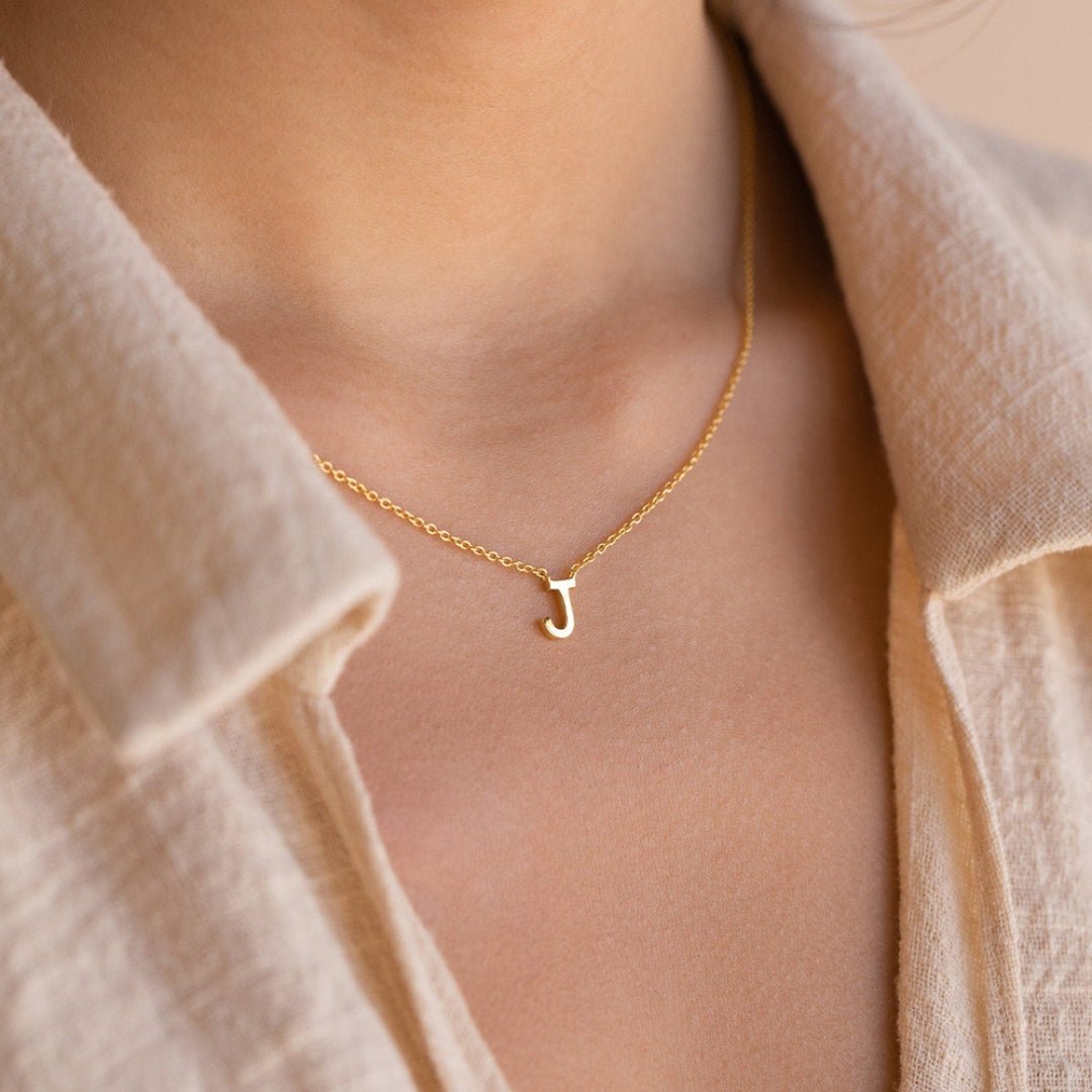 ZEYA - Bexley Gold Initial Necklace - 14k Gold Plated Stainless Steel, Adjustable 45cm