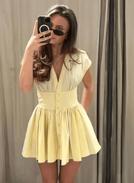 Brynn Pleated Button-Front Mini Dress