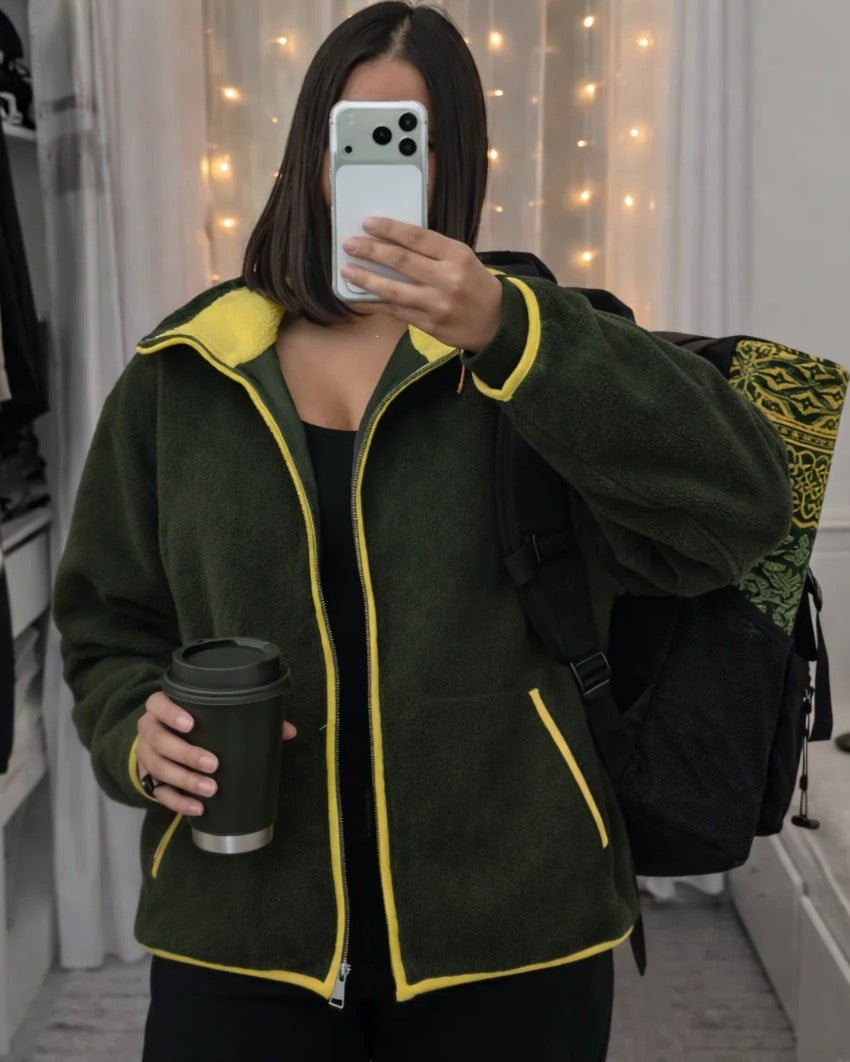ZEYA - Chloe Stand Collar Contrast Knit Pilot Jacket