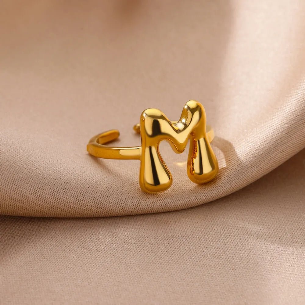 ZEYA - Cindella Gold Rings for Women - Adjustable Stainless Steel Bubble Letter Design